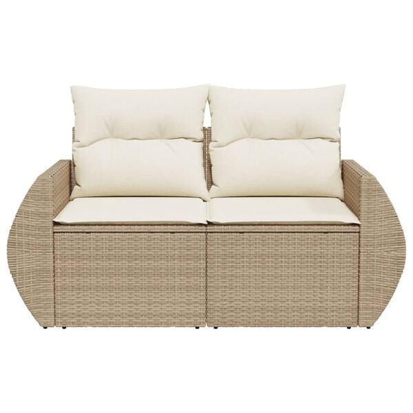 vidaXL Garden Sofa Beige PE Rattan, Powder-Coated Steel 2-seater Modular