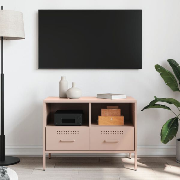 vidaXL TV Cabinet Pink Cold-rolled Steel Medium TV Cabinet Rectangular