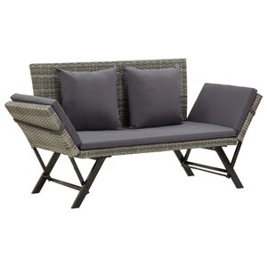 vidaXL Garden Bench Grey Poly rattan, powder-coated steel, 100% Polyester