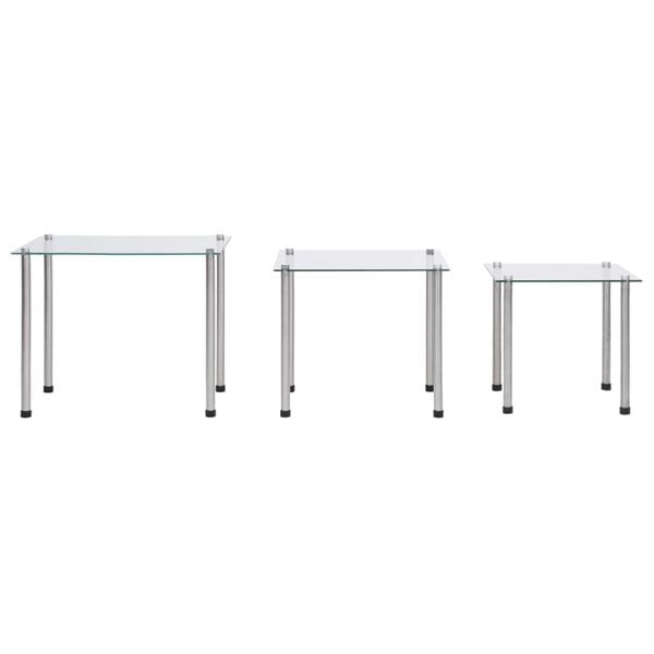 vidaXL Nesting Table Set of 3 Transparent Tempered glass, stainless steel