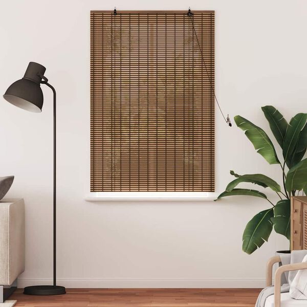 vidaXL Roller Blind with Curtains Manual Brown 43.31 x 62.99 in Bamboo