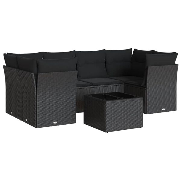 vidaXL Garden Sofa Set Black PE Rattan 7 Piece Modular Garden Sofa Set