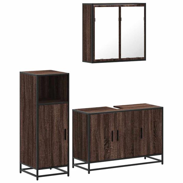 vidaXL Bathroom Furniture Set Brown Oak Engineered wood, metal, glass