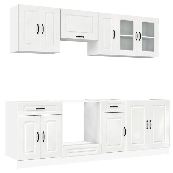 vidaXL Kitchen Cabinet Set High gloss white Engineered wood and glass