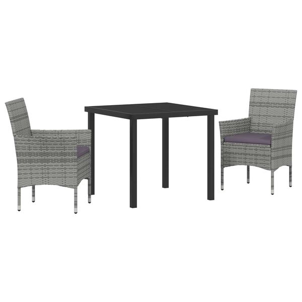 vidaXL Garden Dining Set with Cushion 3 pcs Grey Poly Rattan