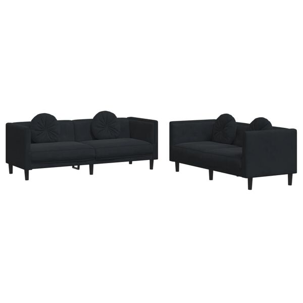 vidaXL Sofa Set Black Velvet, Plywood, Solid Wood Standard Sofa Set