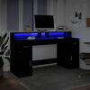 vidaXL Desk with LED Lights Black 63.0x21.7x35.8" Engineered Wood