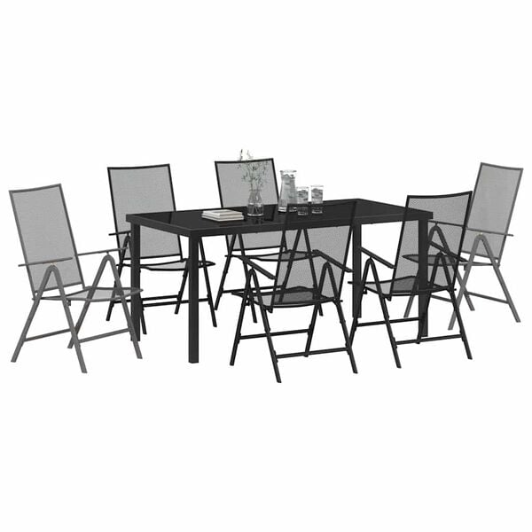vidaXL Garden Dining Set 7 pcs Anthracite Powder-Coated Steel