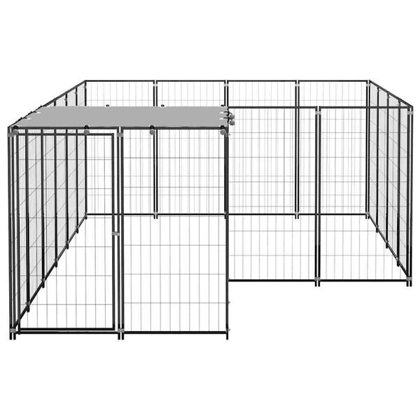 vidaXL Dog Kennel Black and Silver Gray Polyethylene, Powder-coated steel