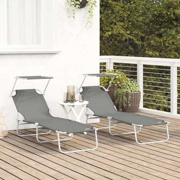 vidaXL Sunlounger Grey Powder-coated steel Single Foldable