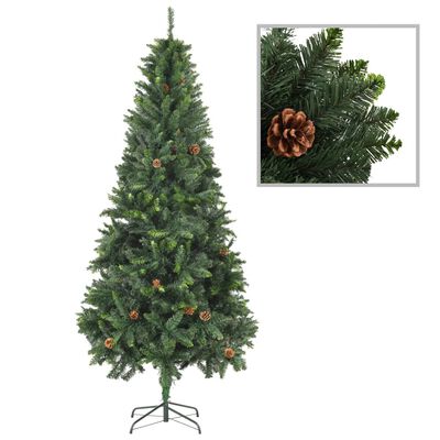 vidaXL Artificial Christmas Tree with Pine Cones Green 7 ft