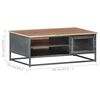 vidaXL Coffee Table Gray Solid Acacia wood, glass, powder-coated steel