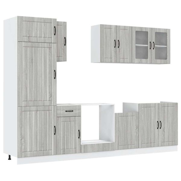 vidaXL Kitchen Cabinet Set Gray sonoma Engineered wood and glass L