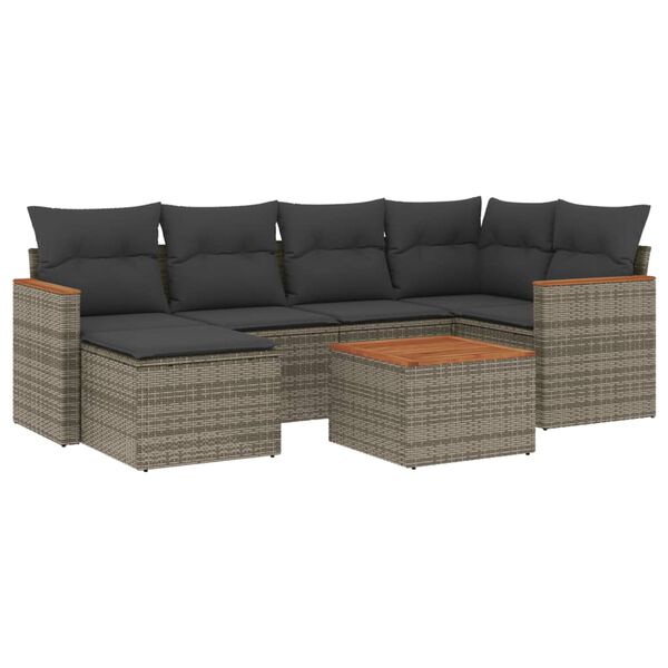 vidaXL Garden Sofa Set Grey PE Rattan 7 Piece Modular Garden Sofa Set