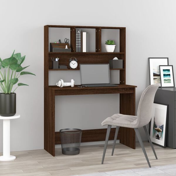 vidaXL Desk Brown Oak Engineered Wood Compact Shelving Desk