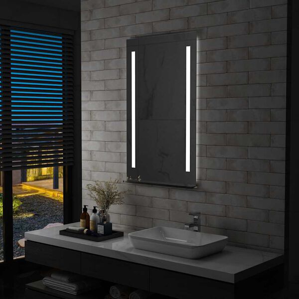 vidaXL Bathroom Mirror Silver Glass, Aluminum 23.6 x 39.4 in Lights