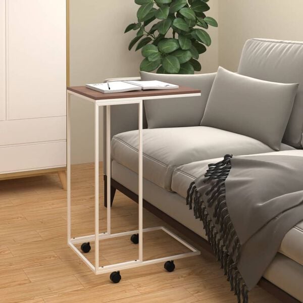 vidaXL Side Table White and Brown Engineered wood, iron Small Portable