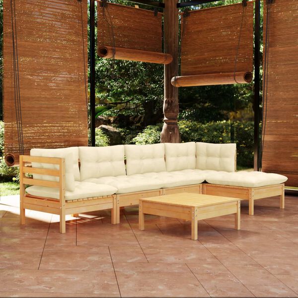 vidaXL Garden Lounge Set Cream Solid pinewood, fabric (100% polyester)