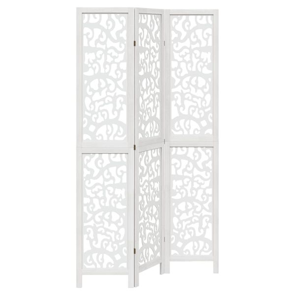 vidaXL Room Divider 3 Panels White Solid Wood Paulownia