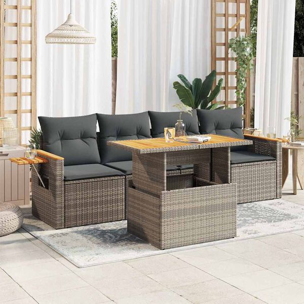 vidaXL Garden Sofa Set Grey PE rattan 5 Piece Set Adjustable Feet