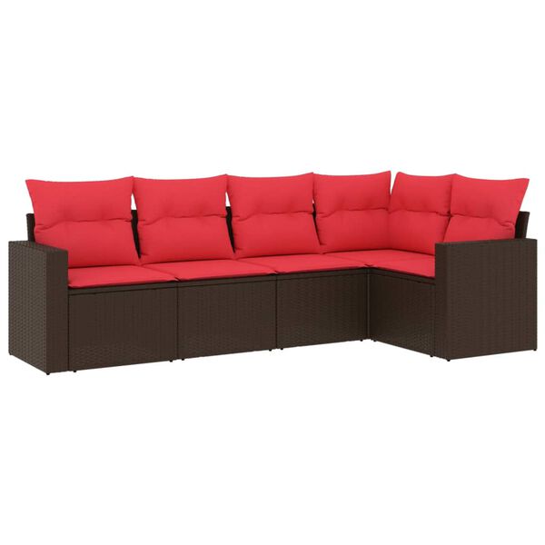 vidaXL 5 Piece Patio Sofa Set with Cushions Brown Poly Rattan