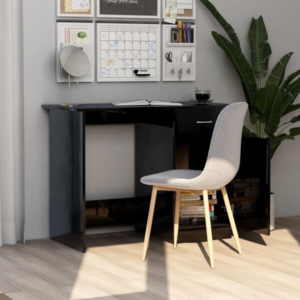 vidaXL Desk High Gloss Black Engineered Wood 39.4 x 19.7 x 29.9 in Desk