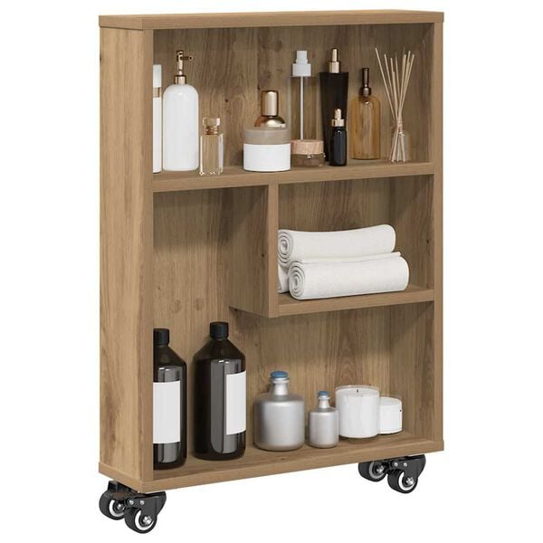vidaXL Narrow Storage Trolley Artisian Oak 18.9x5.1x26.8" Engineered Wood
