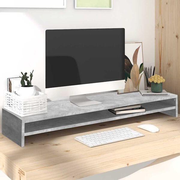 vidaXL Monitor Stand Concrete Grey 39.4x9.4x5.1" Engineered Wood