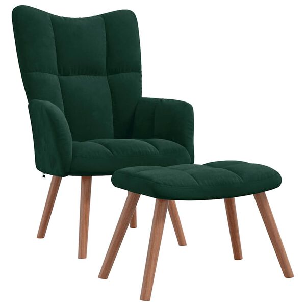 vidaXL Relaxing Chair With Stool Dark Green