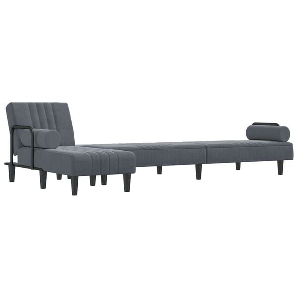 vidaXL L-shaped Sofa Bed Dark grey Velvet (100% polyester), plywood Large