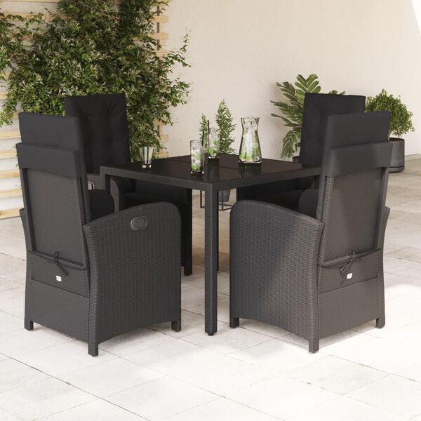 vidaXL 5 Piece Patio Dining Set with Cushions Black Poly Rattan