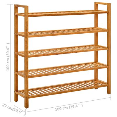 vidaXL Shoe Rack with 5 Shelves 39.3"x10.6"x39.3" Solid Oak Wood