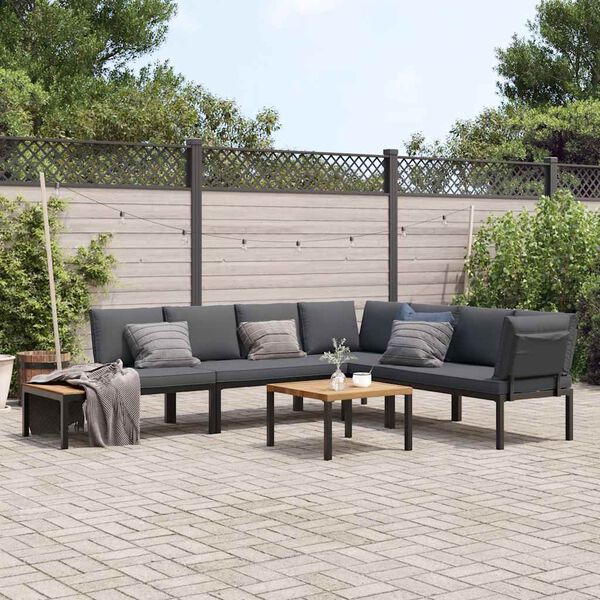 vidaXL Garden Sofa Set Black Powder-coated aluminum Standard Modular