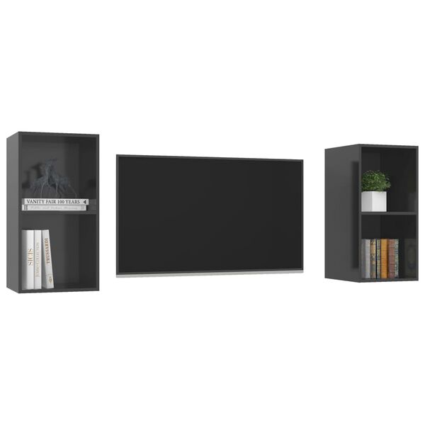 vidaXL TV Cabinet Set of 2 High gloss grey Engineered wood TV Cabinet