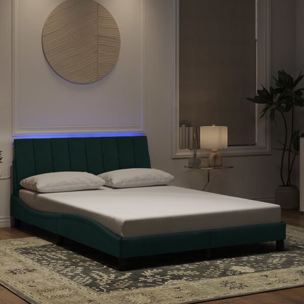 vidaXL Bed Frame Dark Green Velvet, Metal, Solid Pine Wood, Plywood Full