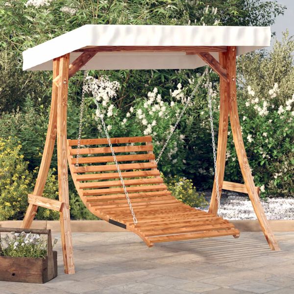 vidaXL Swing Bed Teak, Cream Solid spruce wood, polyester
