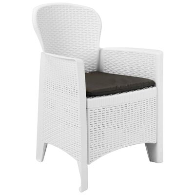 vidaXL Patio Chairs 2 pcs with Cushion White Plastic Rattan Look
