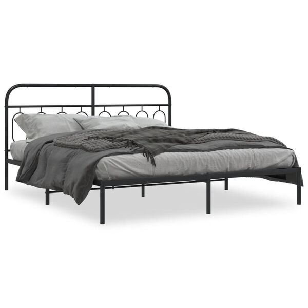 vidaXL Bed Frame Black Steel 72 x 84 in Bed Frame Rectangular Modern