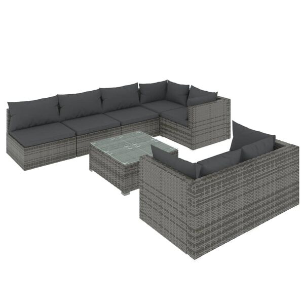 vidaXL Garden Lounge Set Grey PE rattan 8 Piece Modular