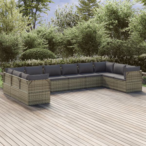 vidaXL Garden Lounge Set Grey PE Rattan, Powder-Coated Steel, Polyester, PVC