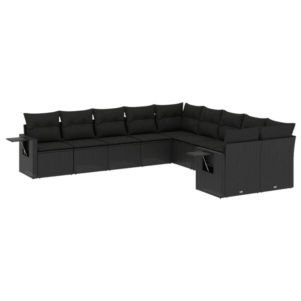 vidaXL Garden Sofa Set Black PE rattan, powder-coated steel, 100% polyester
