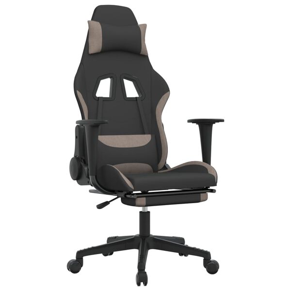 vidaXL Gaming Chair with Footrest Black and Taupe Fabric