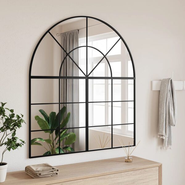 vidaXL Wall Mirror Black Glass, Powder-Coated Iron 39.4 x 43.3 in