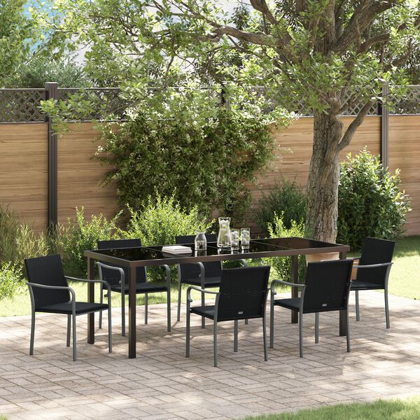vidaXL Garden Dining Set 7 pcs Black and Grey PE Rattan