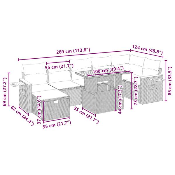 vidaXL Garden Sofa Set Beige PE rattan Large Adjustable Armrests