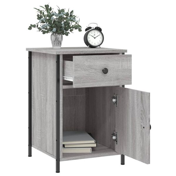 vidaXL Bedside Cabinet Set of 2 Grey Sonoma Engineered Wood, Iron Medium