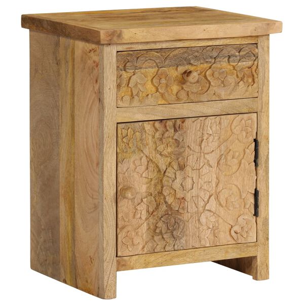 vidaXL Bedside Table Natural Wood Solid Mango Wood, Engineered Wood