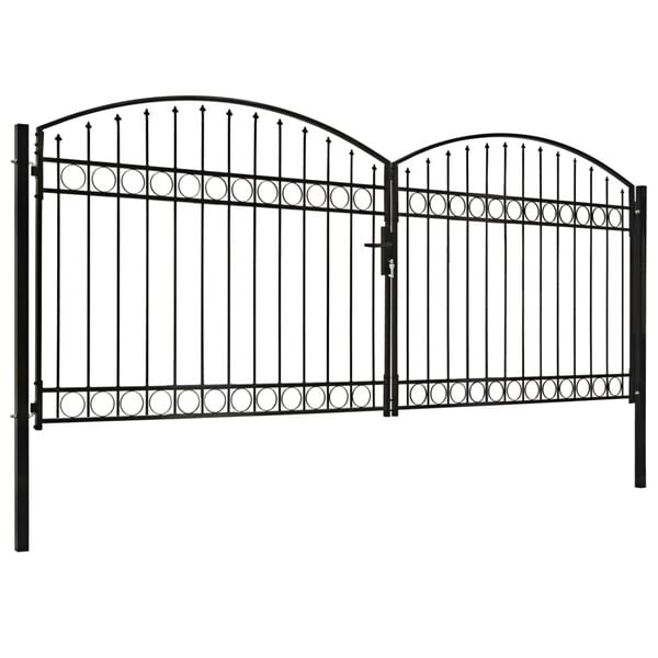 vidaXL Fence Gate Double Door with Arched Top Steel 157.5x68.9" Black