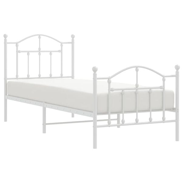 vidaXL Bed Frame White Steel Single Bed Frame Rectangular Modern