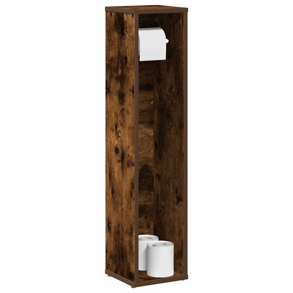 vidaXL Bathroom Cabinet with Roll Holder Smoked Oak 20,5x20x90 cm